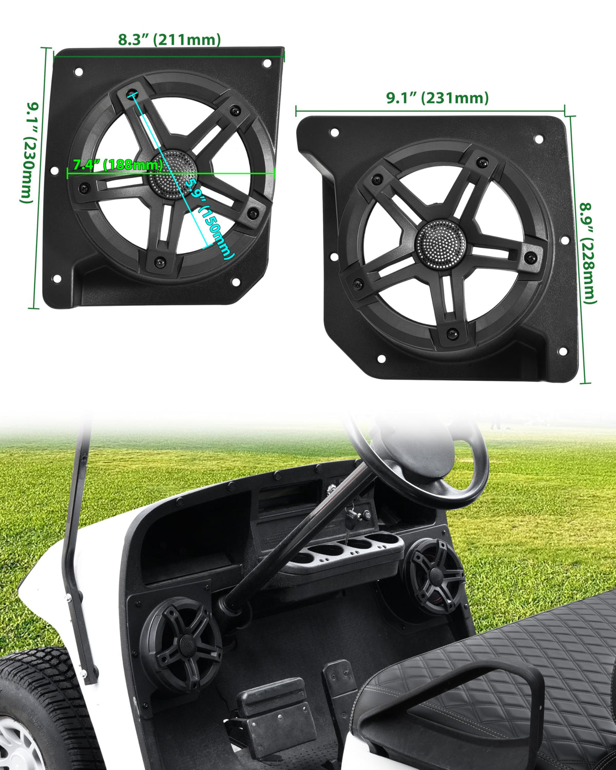 LDETXY front kick-panel mount keeps speakers secure on rough rides