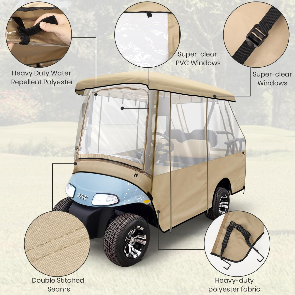 Leader Accessories clear vinyl windows provide visibility in all lighting conditions