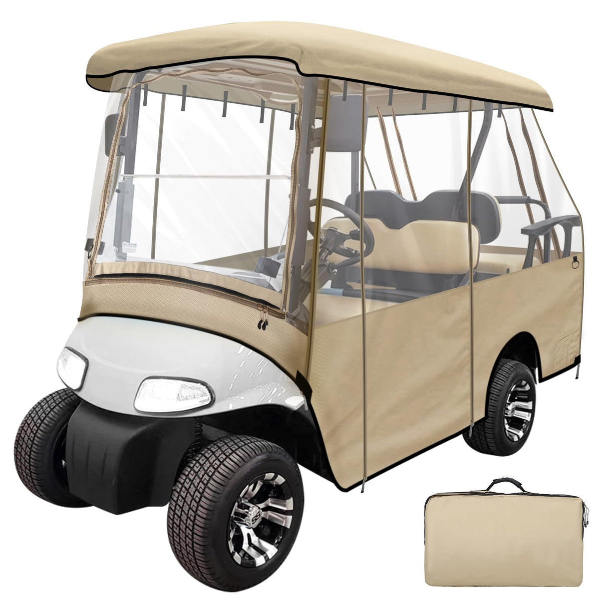 Leader Accessories golf cart enclosure overview on EZGO RXV demonstrates weather-ready design
