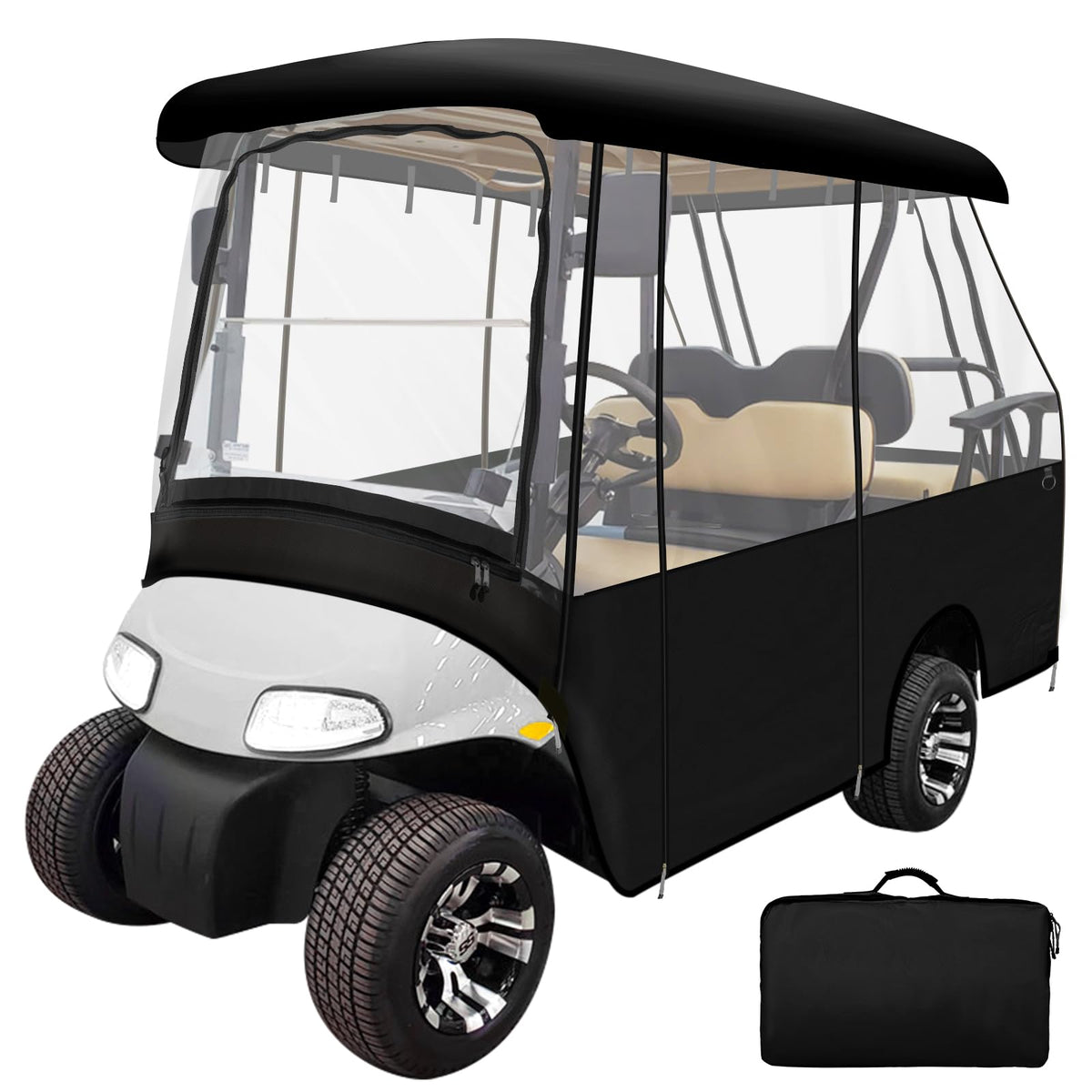 Leader Accessories golf enclosure roof-fit demonstrates extra passenger space.