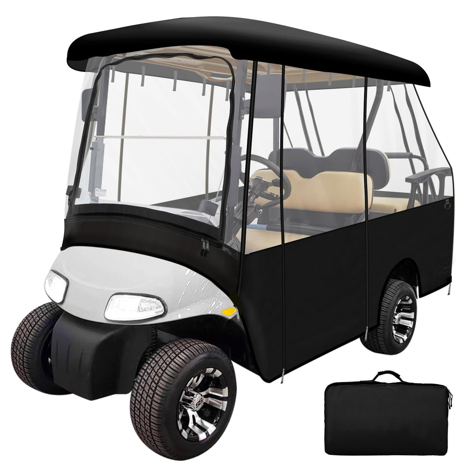 Leader Accessories golf enclosure roof-fit demonstrates extra passenger space.