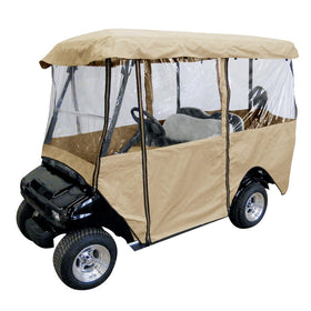 Leader Accessories heavy-duty deluxe golf cart cover front view shields from rain and dust.
