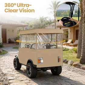 Leader Accessories driving enclosure rear view keeps cart dry during storage.