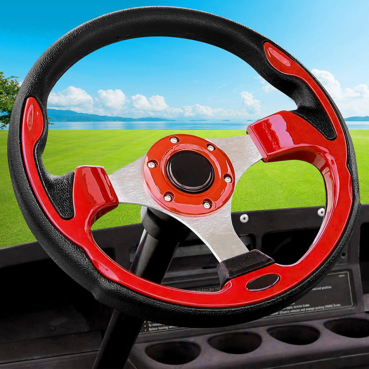 LEAPGOMAX 12.5-inch steering wheel front view enhances grip and style for EZGO, Club Car, Yamaha