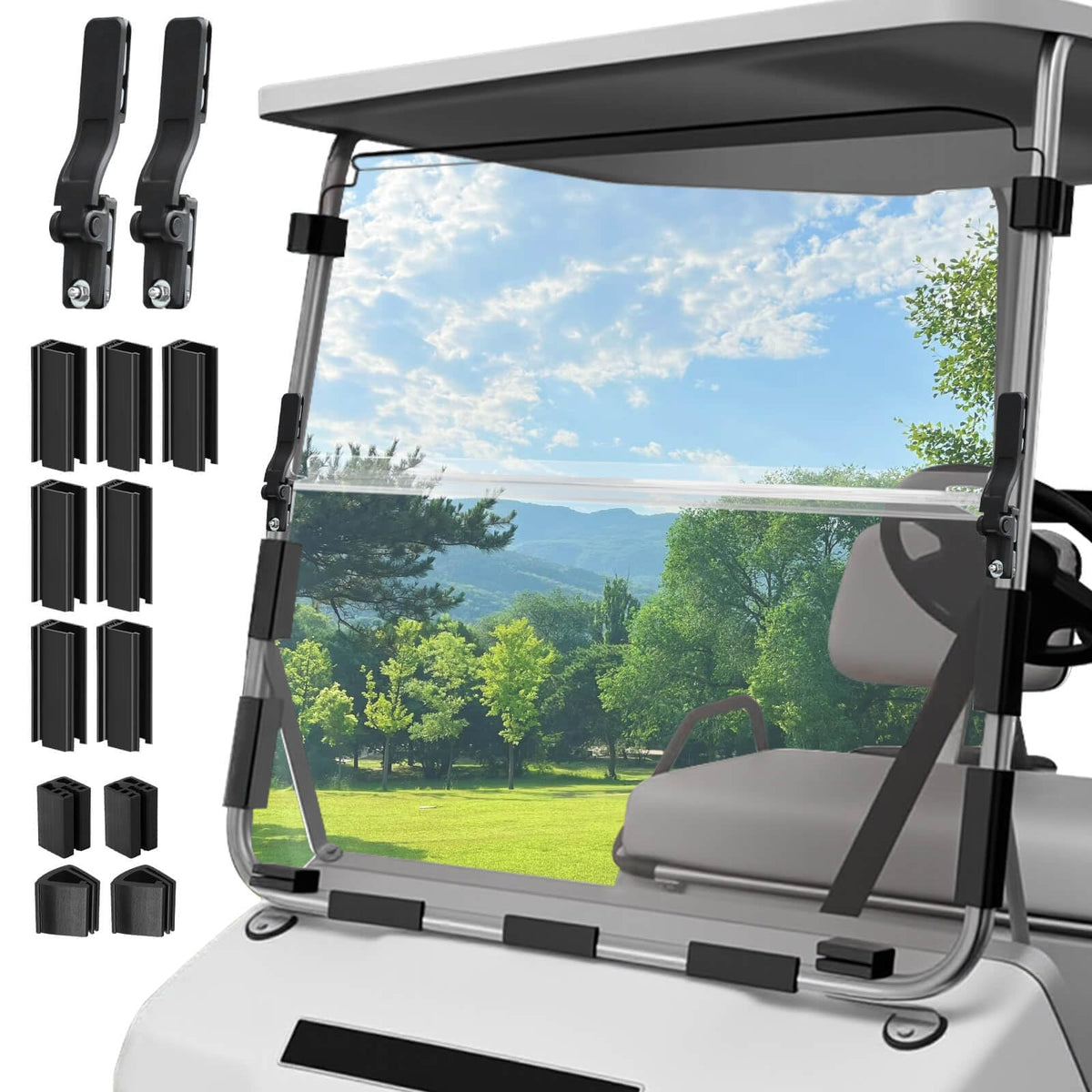 LEAPGOMAX 5mm PC windshield for Club Car DS with enhanced durability and clarity.