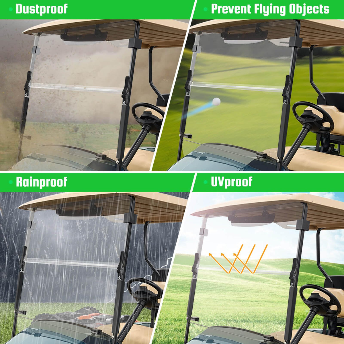 LEAPGOMAX all-weather windshield in use demonstrates clear visibility in rain