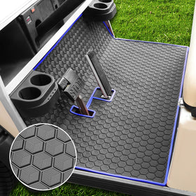 LEAPGOMAX Club Car DS Floor Mat with blue trim offers full-coverage protection.