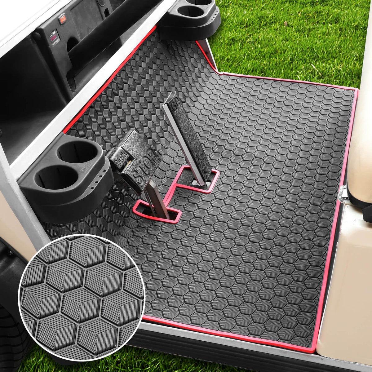 LEAPGOMAX Club Car DS full-coverage floor mat protects the cabin.