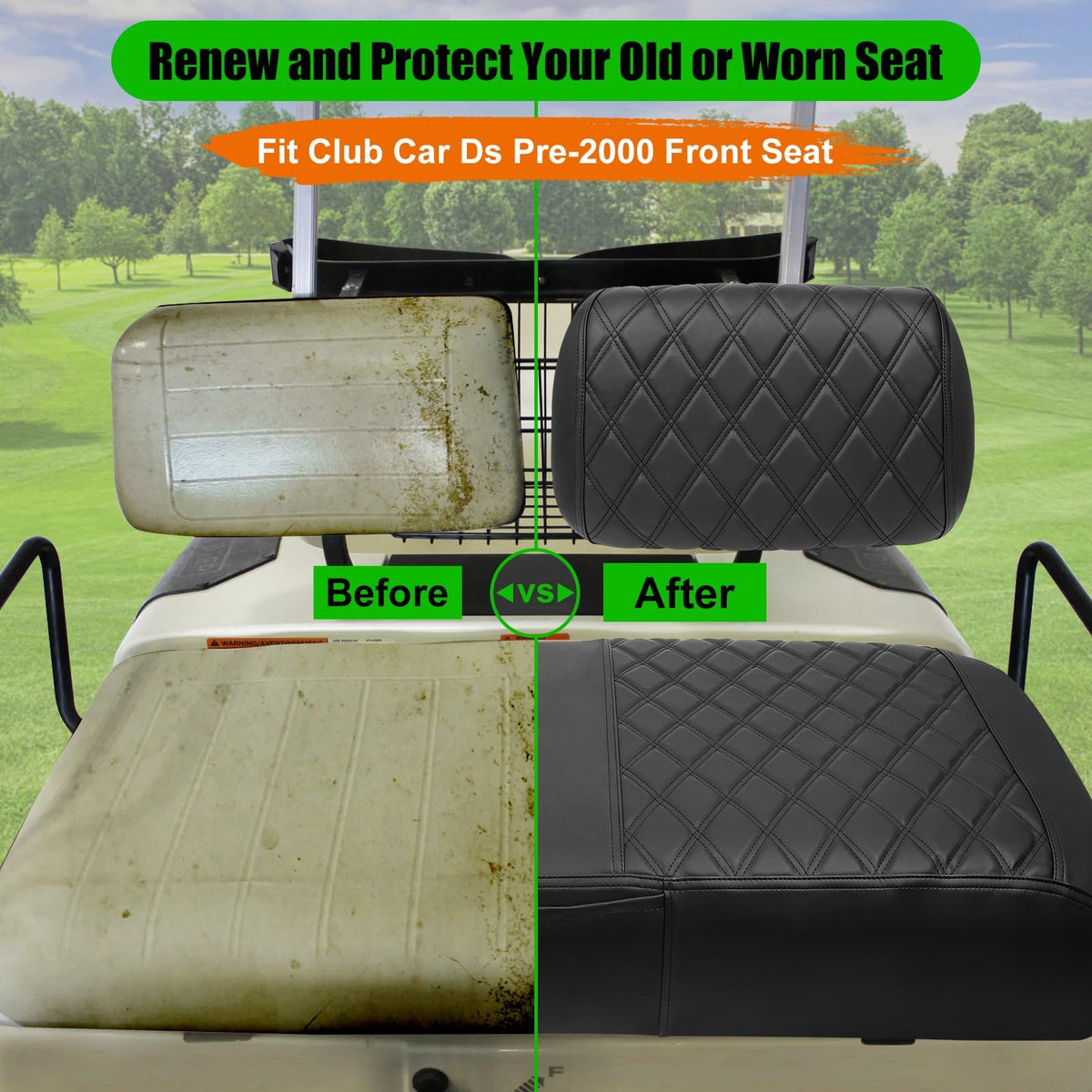 LEAPGOMAX Club Car DS front backrest cover in soft PVC leather protects seats.