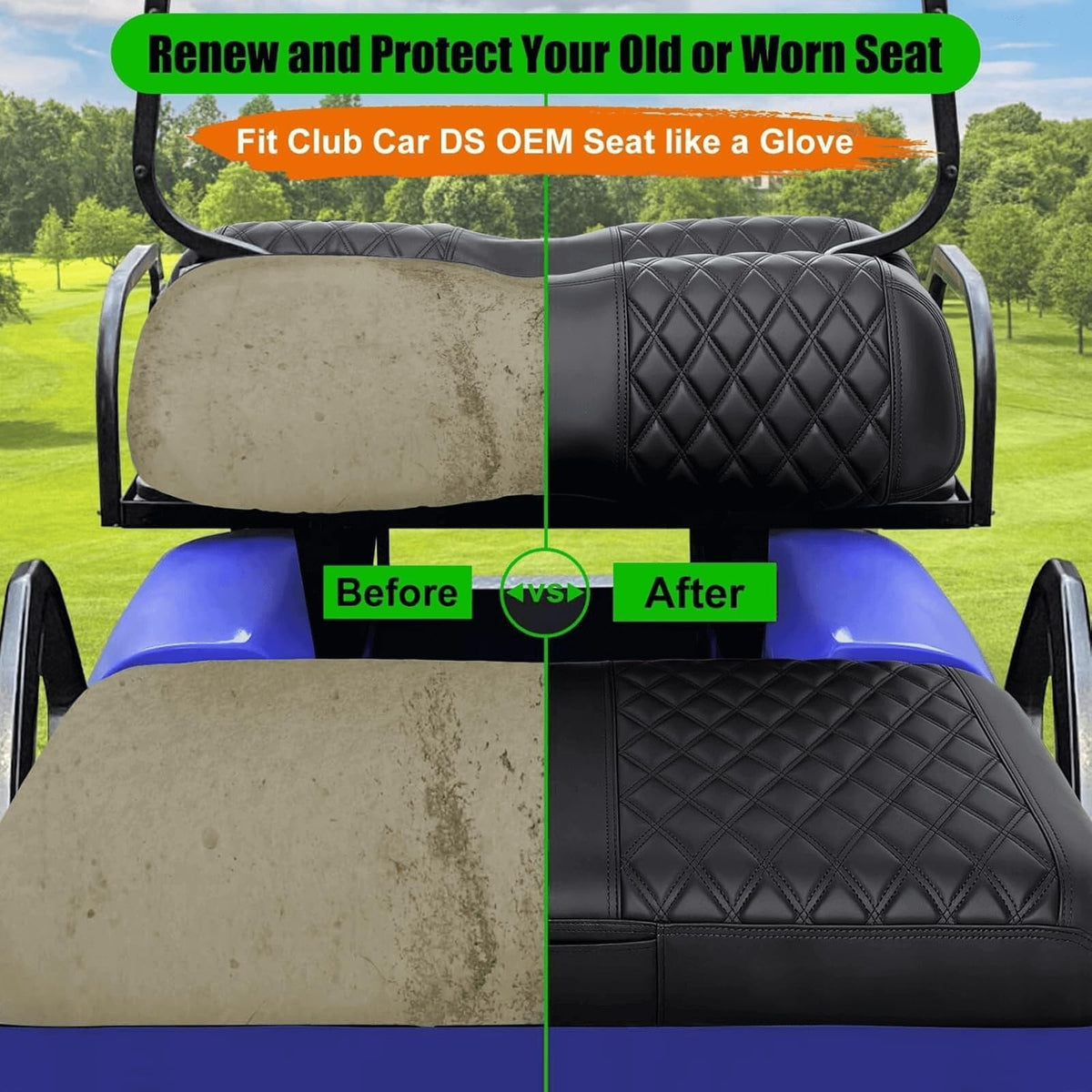 LEAPGOMAX Club Car DS front bench seat cover shields wear and refreshes interior.