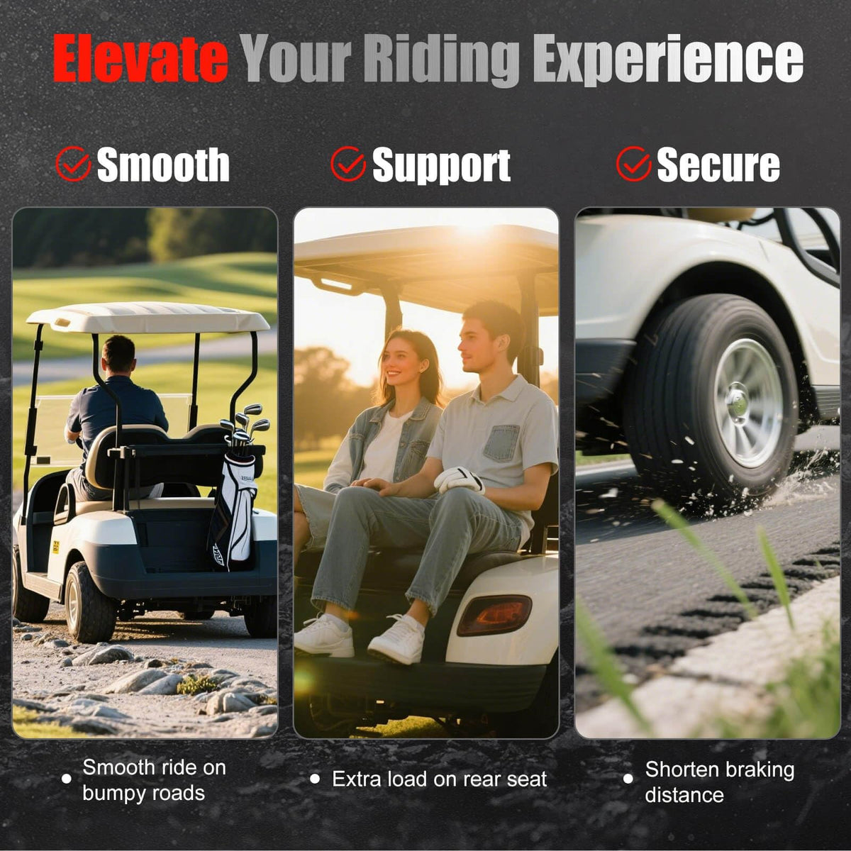LEAPGOMAX installation guide for Club Car rear shocks showing mounting steps