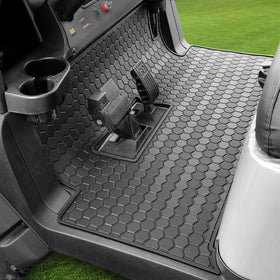 LEAPGOMAX Club Car Precedent floor mat dash-to-seat coverage illustrating full protection