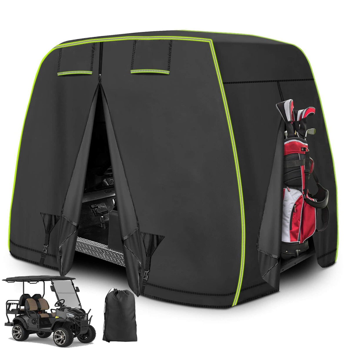 LEAPGOMAX universal fit covers EZGO, Club Car, and Yamaha carts for all-weather protection.