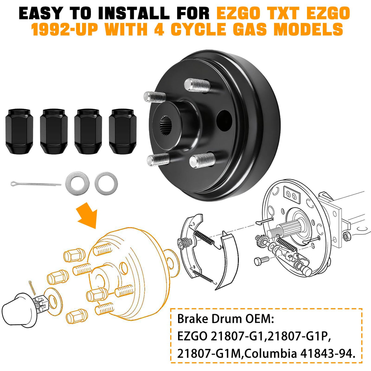 Center large hole design supports quick alignment during installation for EZGO drums.