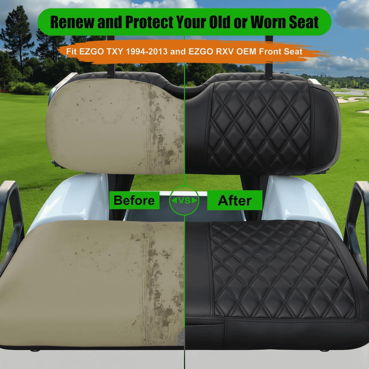 LEAPGOMAX EZGO front backrest cover with diamond stitch adds luxury and protection