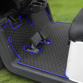 LEAPGOMAX EZGO RXV floor mat with blue trim offering full-coverage protection and grip.