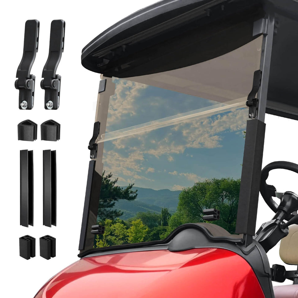 LEAPGOMAX EZGO RXV 5mm PC windshield for strong impact resistance.