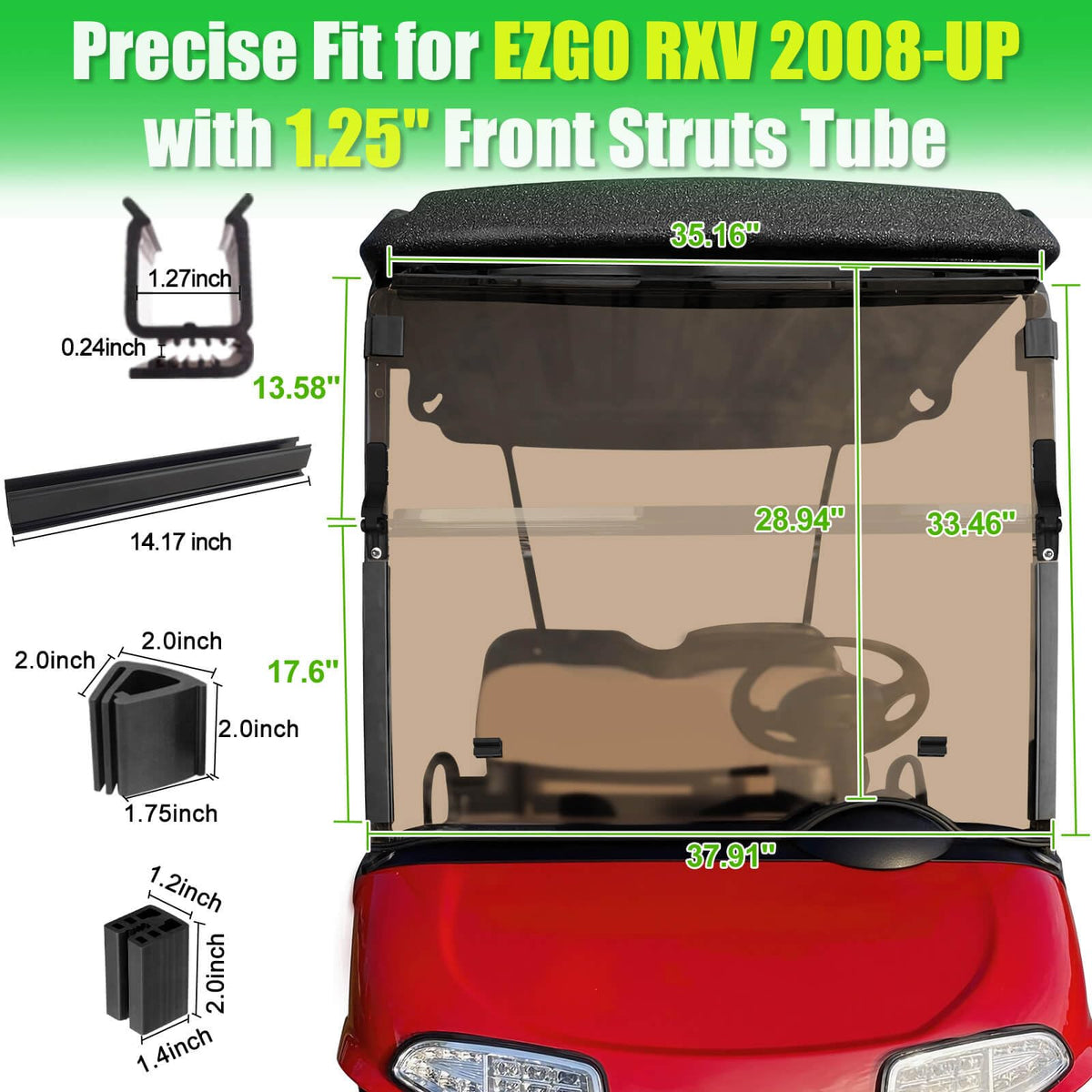 LEAPGOMAX EZGO RXV windshield includes tool-free installation hardware.
