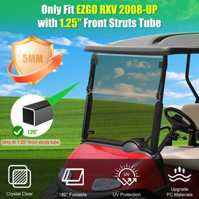 LEAPGOMAX EZGO RXV windshield with folding hinges for year-round comfort.