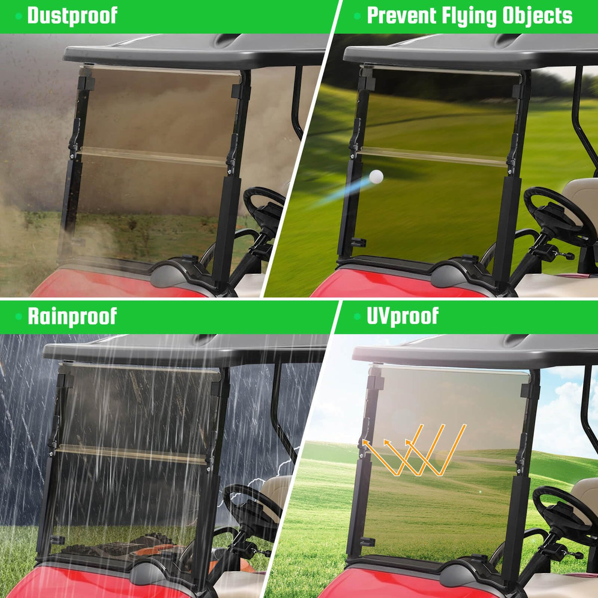 LEAPGOMAX EZGO RXV windshield ships with protective packaging.