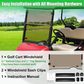 LEAPGOMAX EZGO RXV tinted windshield offers UV protection and clear visibility.