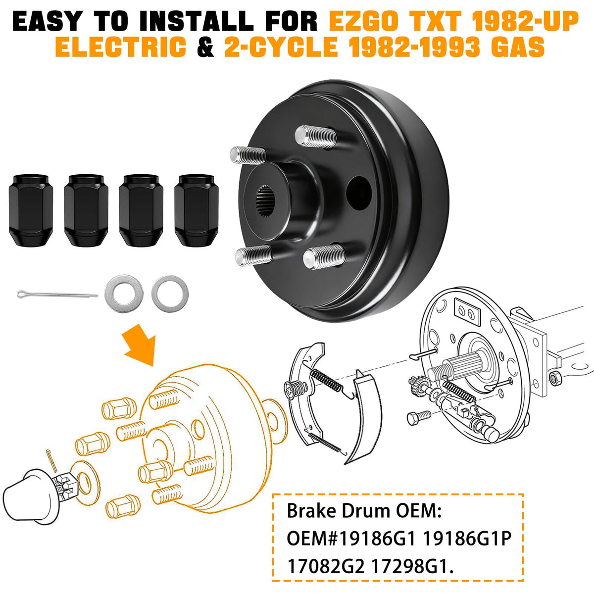 Side view highlighting durable steel construction of the brake drum