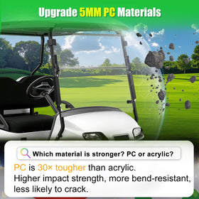 Anti-UV protection on LEAPGOMAX EZGO TXT windshield reduces glare for comfort.
