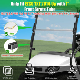 Foldable heavy-duty hinges on the LEAPGOMAX EZGO TXT windshield enable flexible half or full setups.
