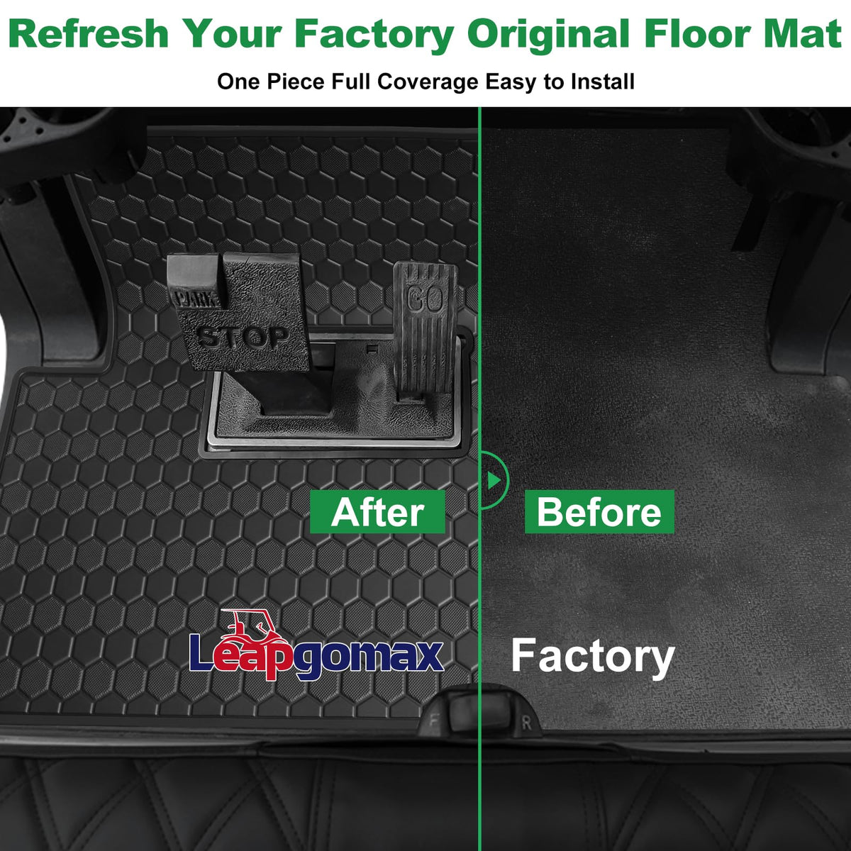 Close-up of LEAPGOMAX anti-slip hex pattern on the floor mat