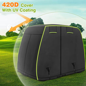 Long fluorescent light strips improve night visibility and security around the cart.