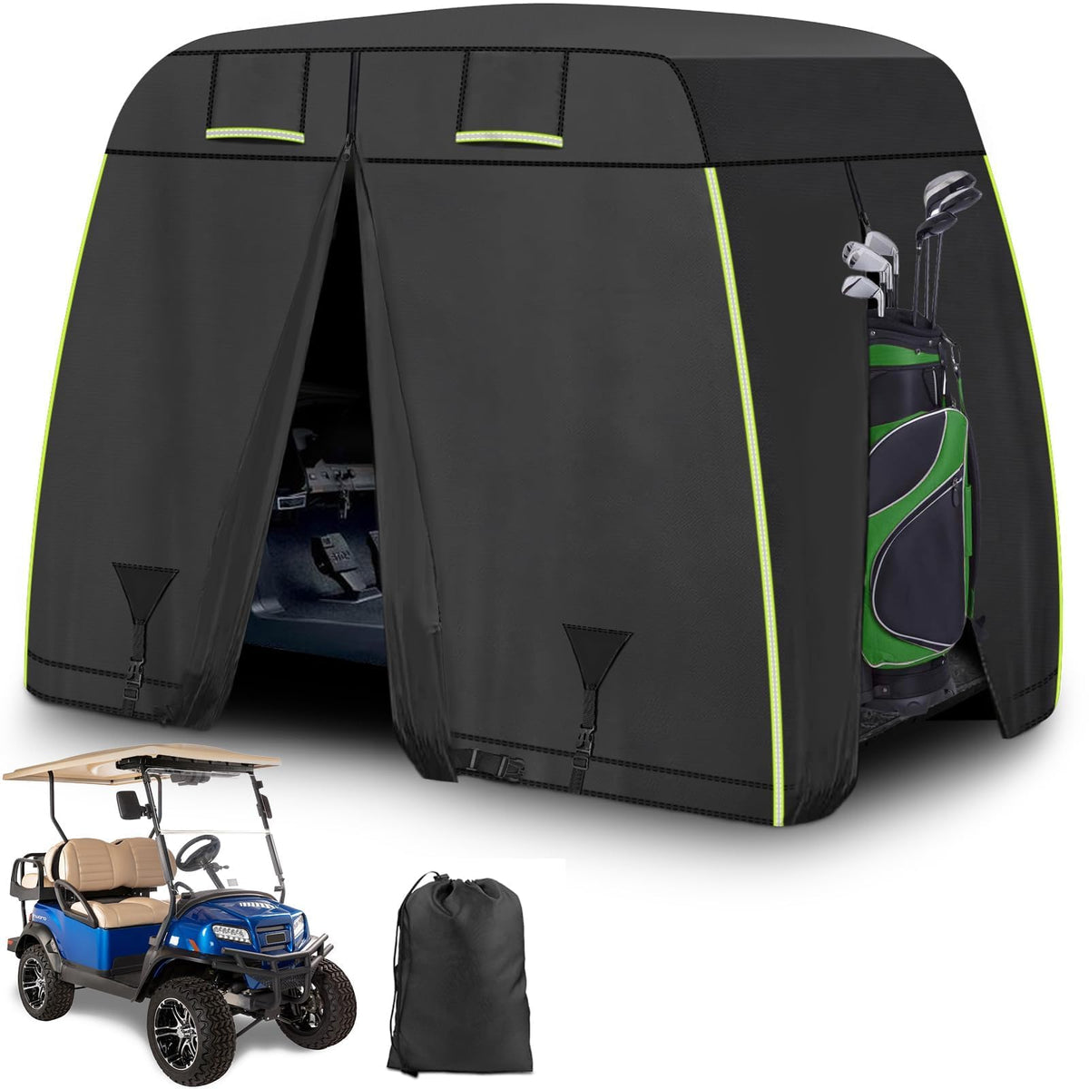 LEAPGOMAX golf cart cover front view protects EZGO, Club Car, Yamaha from the elements