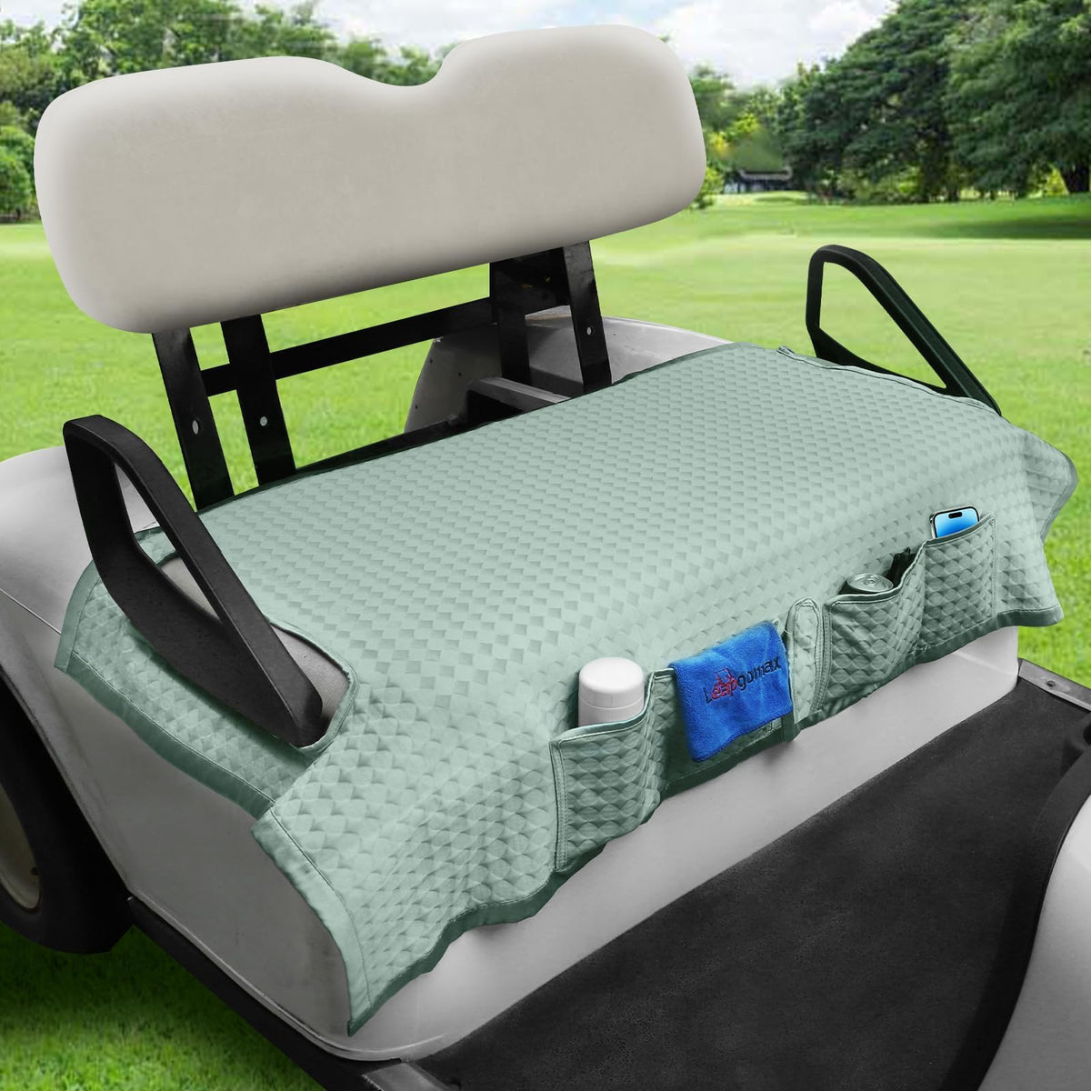 LEAPGOMAX ice silk seat cover on front two-person golf cart seats for cooling comfort