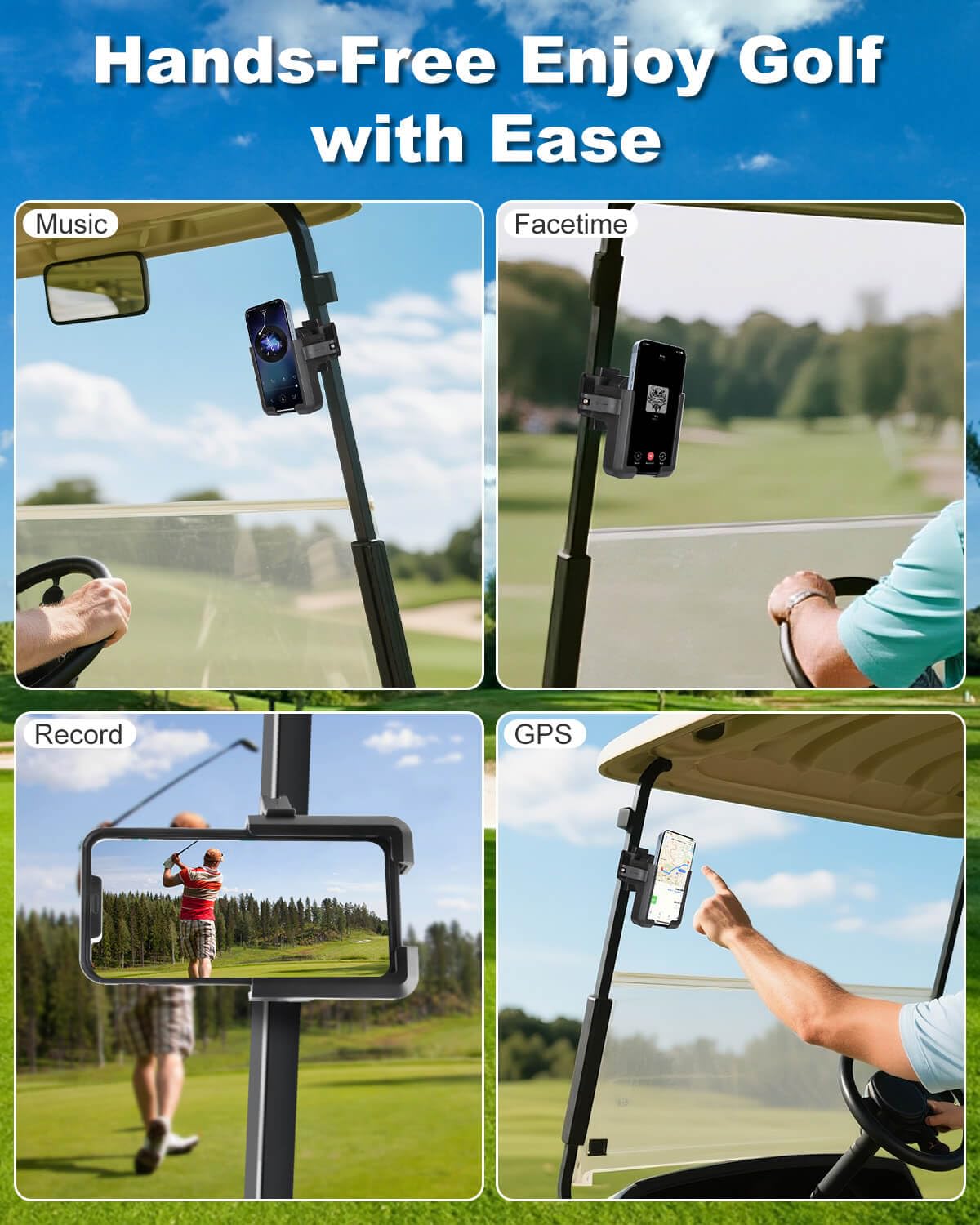LEAPGOMAX golf cart phone caddy 360 rotation lets you check yardage easily