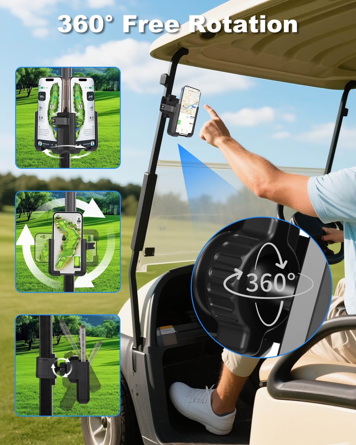 LEAPGOMAX golf cart phone holder case-included design accommodates most smartphones