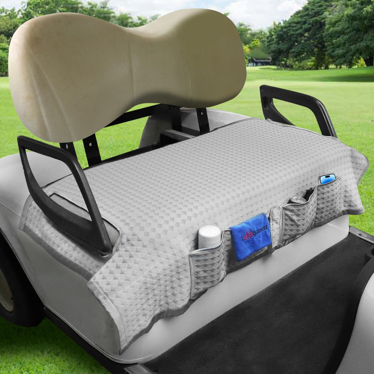 LEAPGOMAX golf cart seat blanket with ice silk cools and dries quickly.