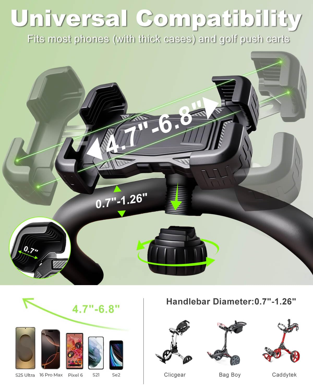 Compatible with Clicgear, Sun Mountain, and other popular golf push carts