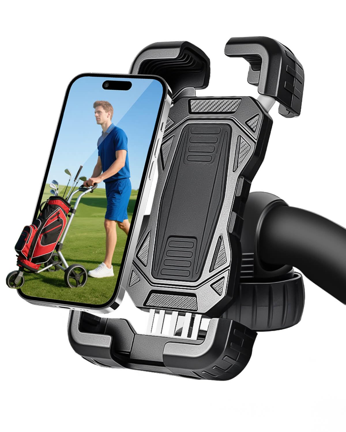 LEAPGOMAX golf cart phone holder with secure clamp for stable GPS mounting