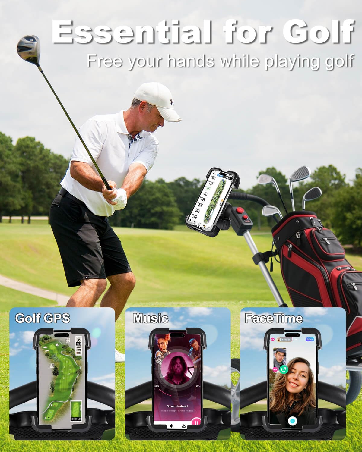 Soft silicone pads protect the phone from scratches on bumpy greens