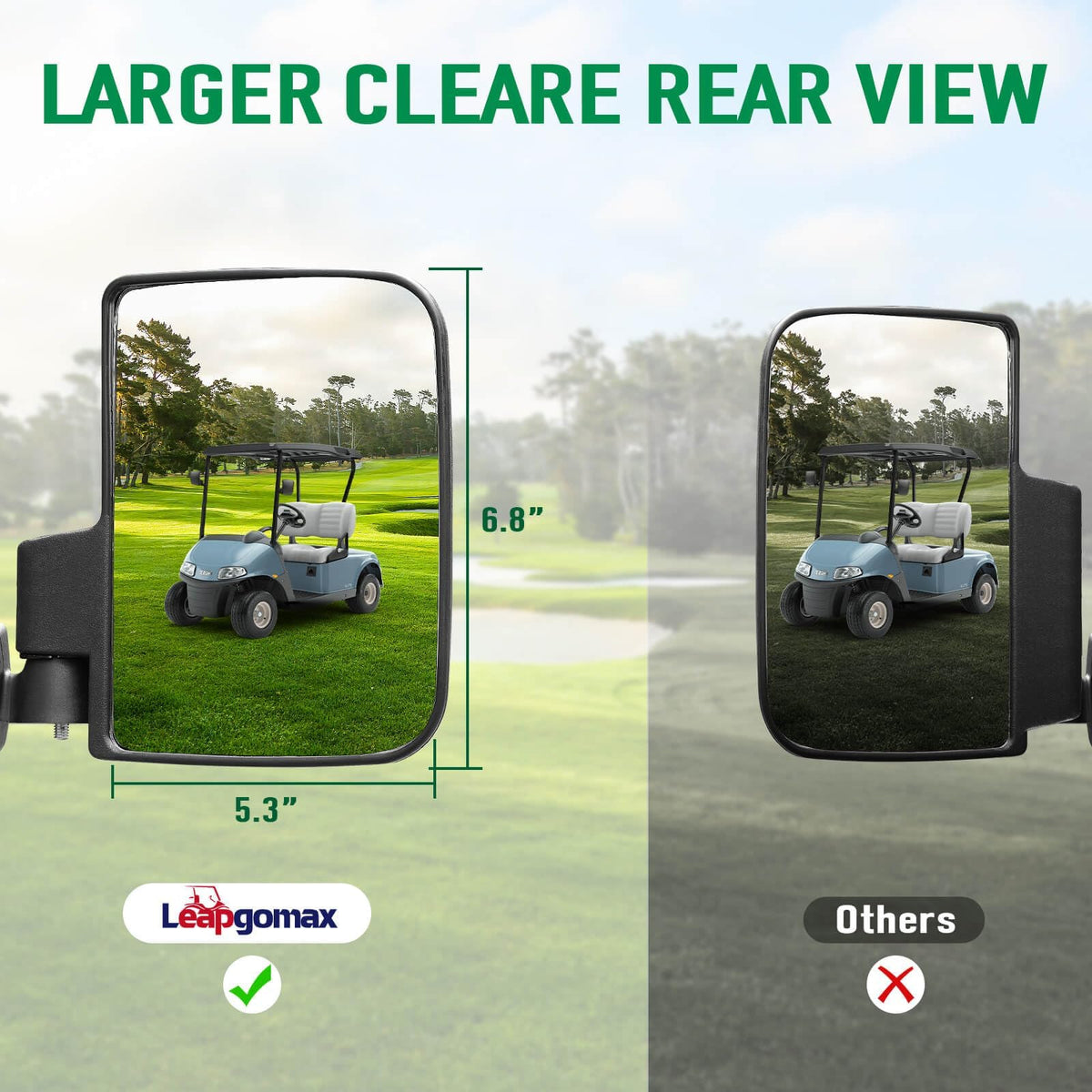 LEAPGOMAX large 6.8x5.3-inch mirror provides wide rear visibility.