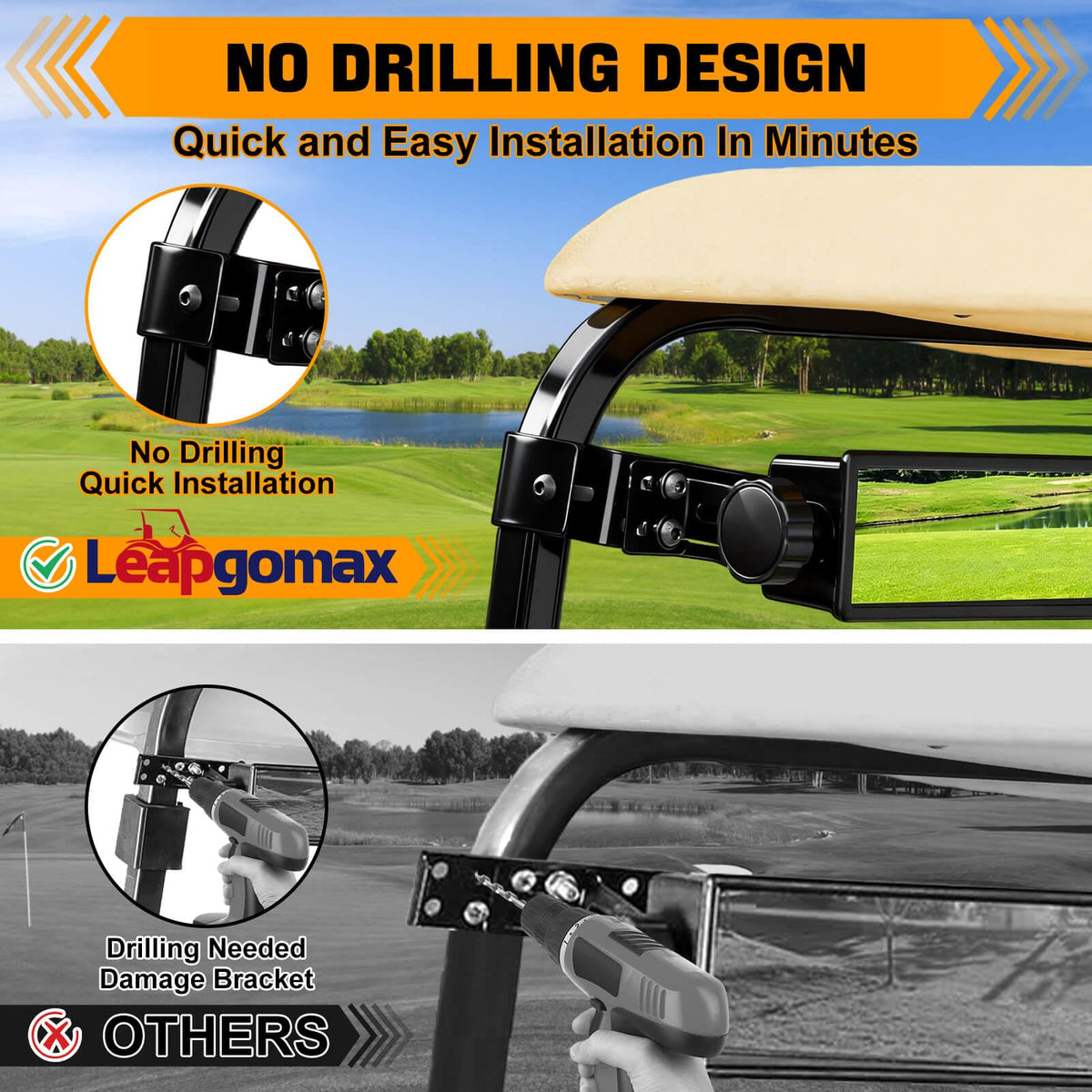 LEAPGOMAX 4-panel rear panorama view behind golf cart