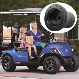 LEAPGOMAX outdoor-ready adapter mounted on a Yamaha cart.