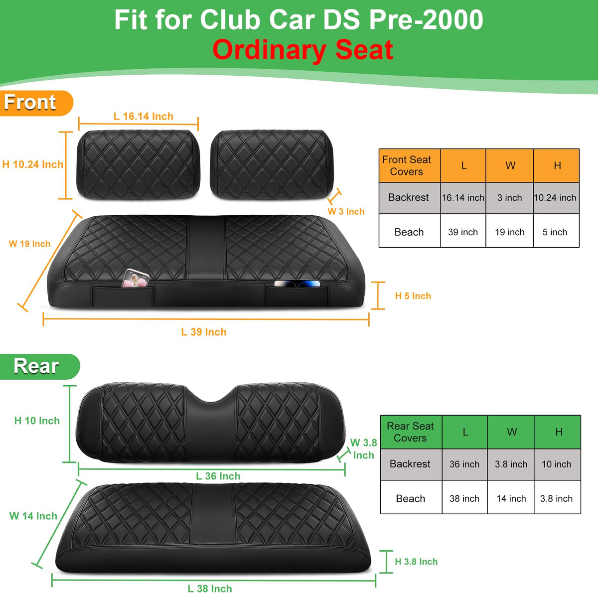 LEAPGOMAX rear cushion seat cover protecting rear seating in Club Car DS