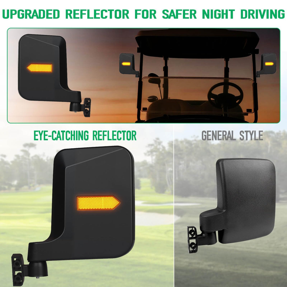 LEAPGOMAX rear-view mirror with built-in reflector for better visibility