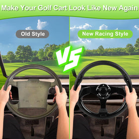 LEAPGOMAX steering wheel with brushed aluminum spokes enhances cart style and balance