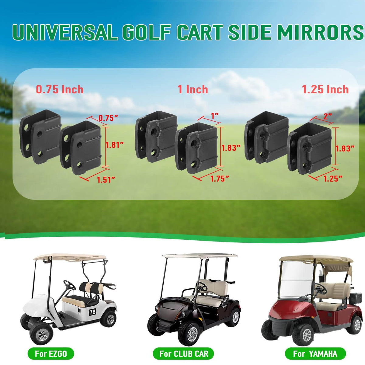 LEAPGOMAX universal-fit golf cart mirrors compatible with EZGO Club Car Yamaha