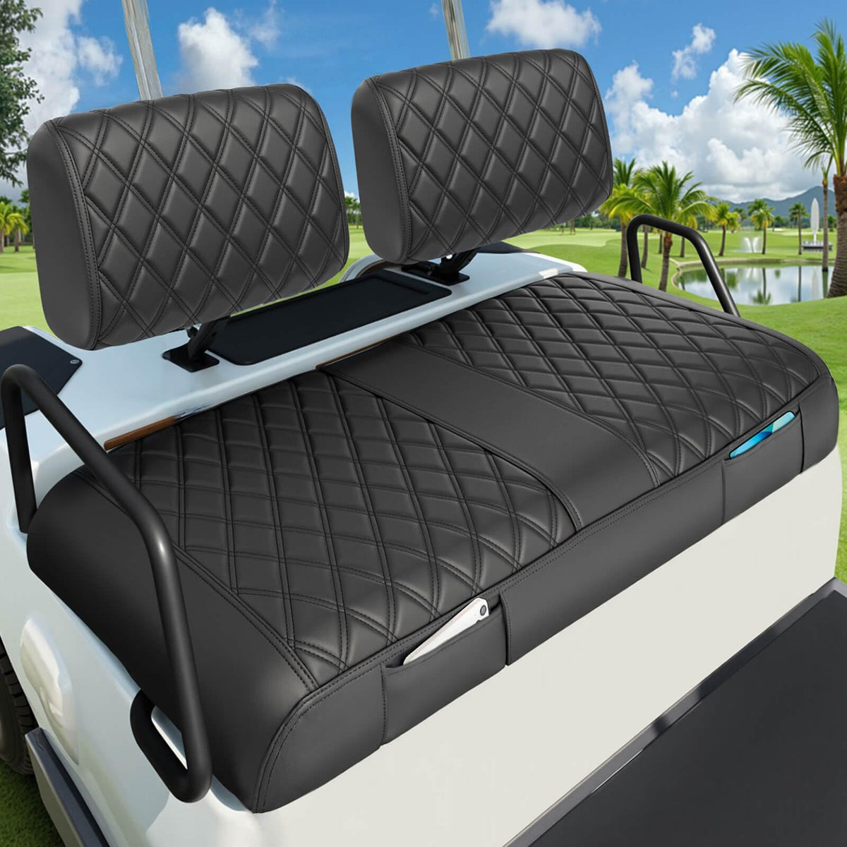 LEAPGOMAX Yamaha front seat cover with diamond stitching protects against wear.