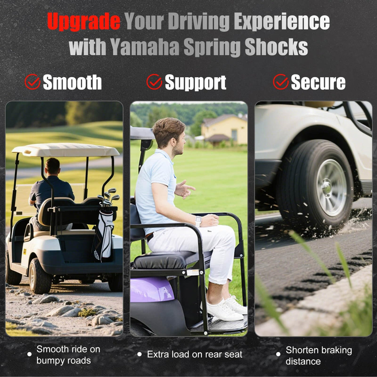 LEAPGOMAX Yamaha G29 golf cart shocks improve ride quality and handling