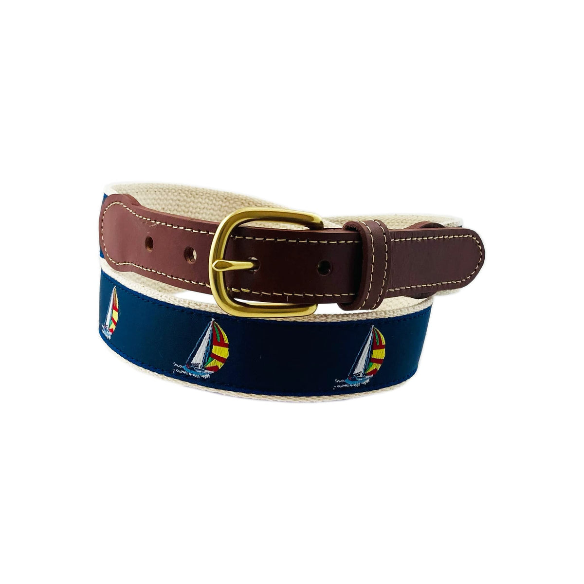Leather Man Ltd Spinnaker Belt 34 front view, showcasing handcrafted veg-tan leather and sturdy buckle