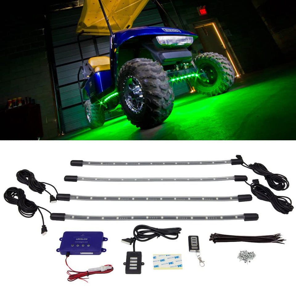LEDGlow 4pc million color underbody tubes illuminate golf cart for vibrant undercar lighting