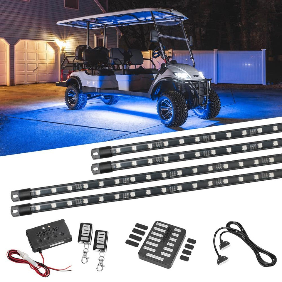 LEDGlow million color underbody kit for 6 seater golf cart enhances nighttime visibility and style